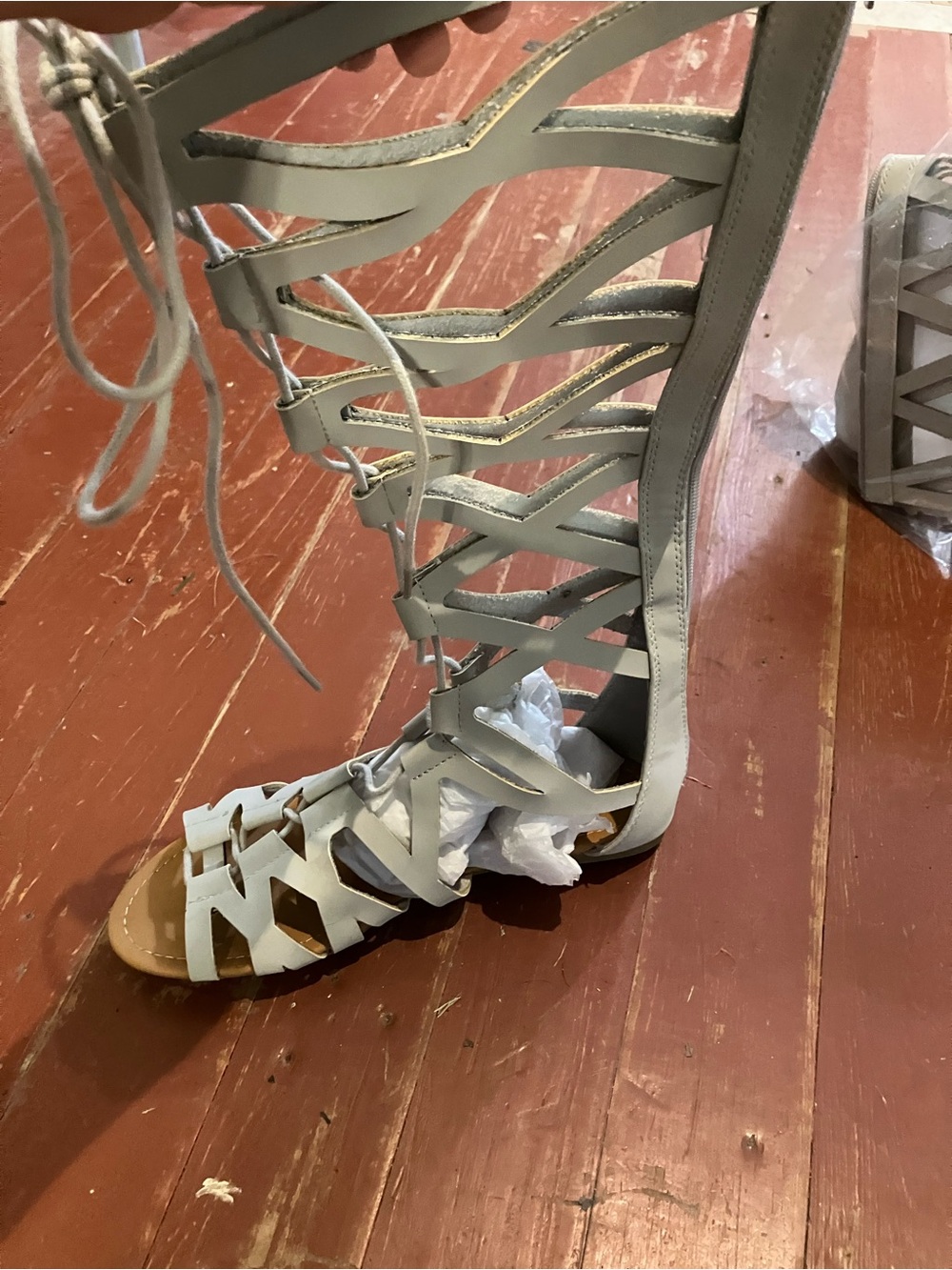 Women's White Strappy Gladiator Sandals - Picture 3 of 4